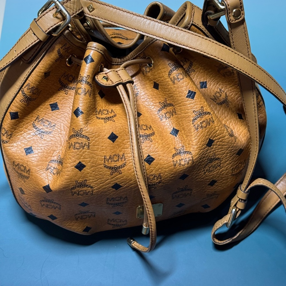 MCM Drawstring Tan Leather Shoulder Bag